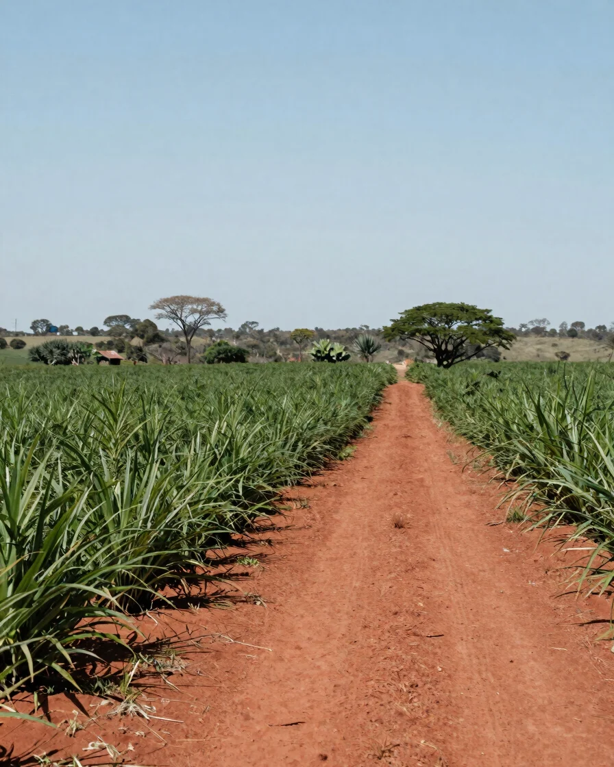 Panoramic documentary photograph of a Misiones chacra at midday,